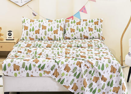 CozySmile Full Sheet Set Kids,4 Pieces Breathable Soft Microfiber Bedsheets for Child Boys, Oeko-TEX, Anti Pilling Deep Pockets Easy Care Bed Sheets, Forest Bear