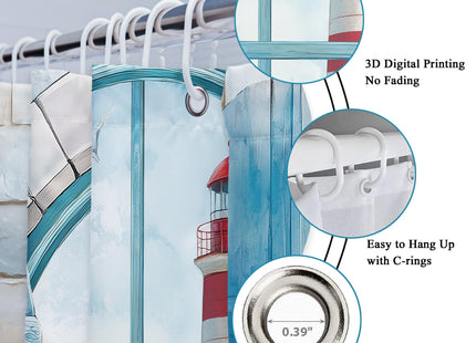 Beach Lighthouse Ocean Sea Teal Coastal Wooden Bathroom Shower Curtain Set