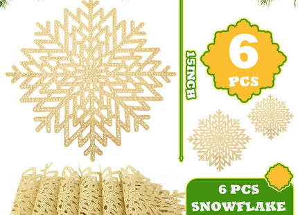 Funnymoom Christmas Snowflake Placemats Set of 6, Gold 15 Inch Winter