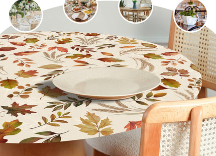 MiaoSi Autumn Leaves Round Fitted Tablecloth with Elastic for 40"-44"