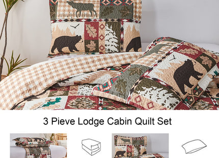 Rustic Lodge Quilt Set King Size Country Cabin Bedspread Coverlet King Moose Bear Reversible Patchwork Quilts Bedding Soft Lightweight Coverlets Forest Bear Farmhouse Bed Cover Sets with 2 Pillow Sham