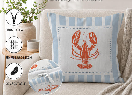 HIWX Coastal Beach Lobster Sardine Fish Pillow Covers 18x18, Coastal Home Room Decor, Blue Preppy Beach Marine Biology Decorative Pillow Covers for Couch Bed Home Bedroom Decor 1 Pack