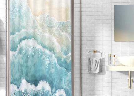 Small Stall Narrow Teal Blue Coastal Beach Art Bathroom Shower Curtain Set