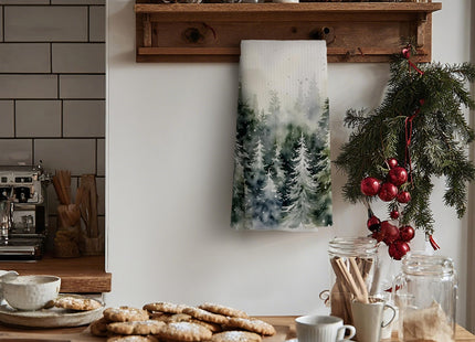 Nipil Forest Green Forest Kitchen Towels, Winter Pine Tree Dish Tea Towels, Winter Nature Landscape Decorative Hand Towel for Kitchen Bathroom, 16x24 Inch