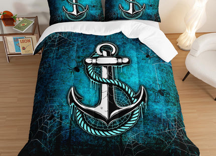 HOSIMA Nautical Comforter Set Twin,Blue Ocean Themed Bedding Sets Twin,Spider Web and Anchor Print Kids Bedding Set for Boys Adult Kids Girls,Blue Comforter Twin Size with 2 Pillow Shams.