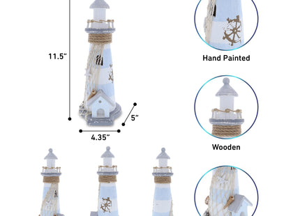 CoTa Global Handcrafted Moonlight Wooden Lighthouse Decor - 11.5 Inches