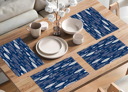 Japanese Fish Placemats Set of 4, Blue Fishing Country Double-Sided Table Mats for Kitchen Dining Room Home Party Indoor Decor 4 PCS 12x18 Inch