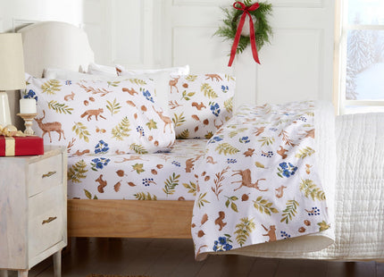 Market & Place 100% Cotton Queen Flannel Sheet Set | 4 Piece Deep Pocket Novelty Cozy Winter Bed Sheets | Double Brushed for Extra Softness & Comfort | Alpine Collection (Queen, Woodland Forest)