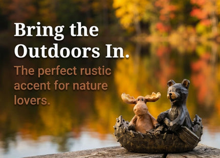 The Bridge Collection Canoeing Moose & Black Bear Figurine