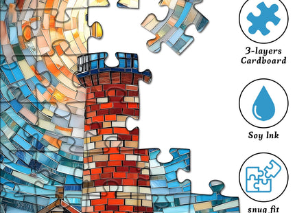 Mosaic Lighthouse Puzzles for Adults 1000 Piece, Stained Glass Beach Ocean Puzzle Hard Impossible Difficult, Colorful Lighthouse Scenic Jigsaw Puzzles Challenge