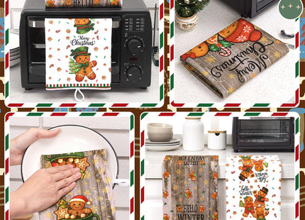 Hahafelt 6 Pcs Christmas Kitchen Towels Gingerbread Dish Cloth