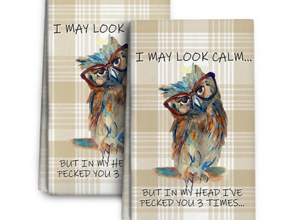 Wovoto Funny Owl Kitchen Towels Decorative Set of 2 Cute Dish Towel 16"x24"