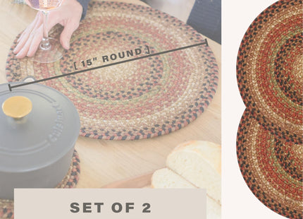 Homespice Gingerbread Jute Braided Placemats, Round 15" Set of 2