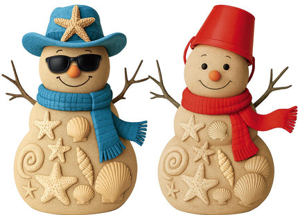 Moucuny 2 Pieces Christmas Beach Snowman Decorations Christmas Resin Sandbeach Snowman Figurine with Starfish Beach Bucket Scarf Table Decor for Holiday Kitchen Home