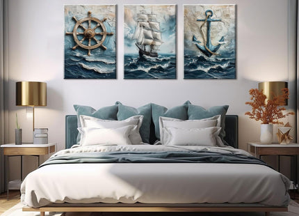 Vintage Nautical Wall Art Set of 3, Sailboat Art Prints, Framed, 16x12 in