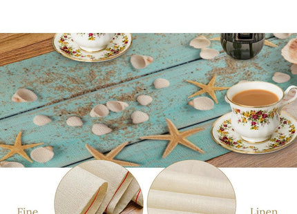 JanJCurt Starfish Seashell Table Runner, Summer Beach Nautical Coastal Rustic Farmhouse Wooden Plank Blue Ocean Table Runner for Dinning Holiday Party Indoor Outdoor Decor 13x36 Inch