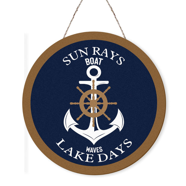 MOTERMATE Navy Blue Nautical Lake Sign Decor, Coastal Nautical Sun Rays Boat Waves Lake Days Anchor Door Signs for Front Porch Door Home Lakehouse Bathroom Decor, 12x12 Inch