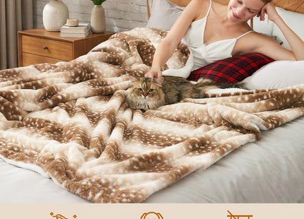 Cozy Bliss Deer Print Faux Fur Throw Blanket,50"×60", Brown Deer