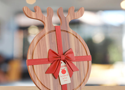 Christmas Charcuterie Board, Reindeer Shaped Acacia Wood, 17x13 In