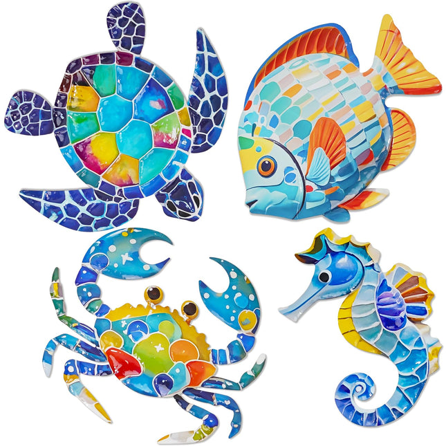 FaloStwer Metal Fish Art Wall Decor, 3D Lifelike Coastal Ocean Sea Hanging Decorations Garden Pool Decor, Set of 4 Colorful Outdoor or Indoor Wall Sculptures(Fish)