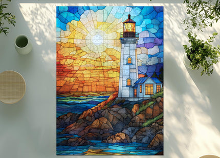 Colorful Stained Glass Lighthouse Puzzle 1000 Pieces Impossible Puzzle - Jigsaw Puzzle Adventure, for Adults, Family Group Play with HD Poster Included(19.7 x 27.6 in)