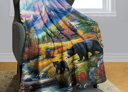 HommomH Mountain Forest Black Bear Blanket, Wild Animal Throw Blankets for Couch Sofa Bed, Soft and Lightweight, 60"x80"