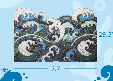 Blue Wave Ocean Mat, Beach Doormat for Entryway, Non-Slip Outdoor Rug, Durable Door Mat with Coastal Design 17.7" x 29.5"