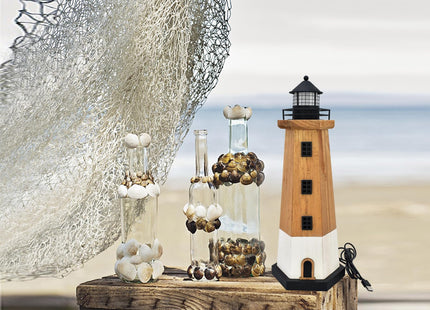 Wooden Lighthouse Decor with LED Light Nautical Tabletop Centerpiece