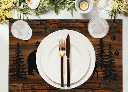 Rustic Placemats - Brown Cabin Bear Place Mats Set of 4 Country Moose Wooden Tablemats 12x18 for Dining Kitchen Farmhouse