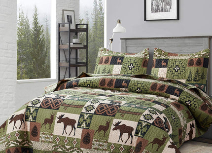 Quilts Set King Size Rustic Quilt Bedspread Coverlet King Quilt Bedding Country Lodge Patchwork Quilt Home Lightweight Reversible Bedspread Rustic Bear Bedding Cabin Moose Forest Animal Coverlet Olive