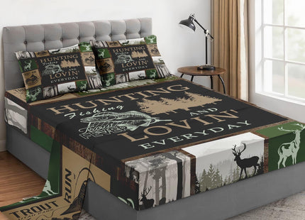 WeCozy Full Bed Sheet Set, 4 Pieces Deer Moose Bedding with Flat