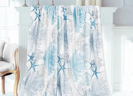 JarThenaAMCS Coastal Ocean Fuzzy Blanket Coral Seashell Starfish Throw Blanket Beach Sea Cozy Flannel Blanket for Summer Home Bed Sofa Couch Chair Nautical Decor, 70 x 60 Inch