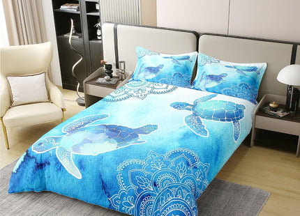 Castle Fairy 100% Nature Cotton Sea Turtle Duvet Cover Full Size for Teens Youth,Wild Flowers Mandala Comforter Cover (Not Comforter),Neon Blue Tie Dye All Season Super Soft Bedding Bedroom Decor