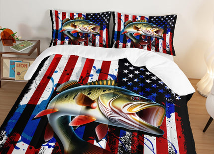 HOSIMA Big Pike Fishing Comforter Set Twin for Teens with 2 Pillowcases.