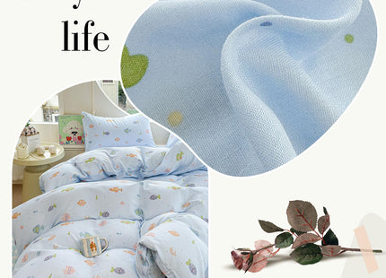 HighBuy Kids Fish Print Twin Duvet Cover Set,3 Piece Linen Cotton Bedding Sets Twin for Boys Girls Blue Ocean Bedding Comforter Cover with 2 Pillowcases,Gauze Yarn-Dyed Cotton for College