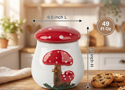 Ceramic Airtight Cookie Jar with Lid Mushroom Candy Canister Relief Design