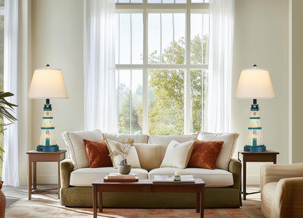 Lighthouse Nautical Table Lamps, Resin Bedside Lamps Set of 2 for Decor