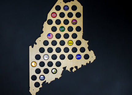 All 50 States Beer Cap Map - Maine Beer Cap Map ME - Semi-glossy Maple Wood - Skyline Workshop - Great Christmas gift!