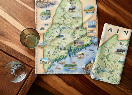 Xplorer Maps Maine State Map Decorative Flour Sack Kitchen Tea Towel - 100% Cotton - 18" x 24"