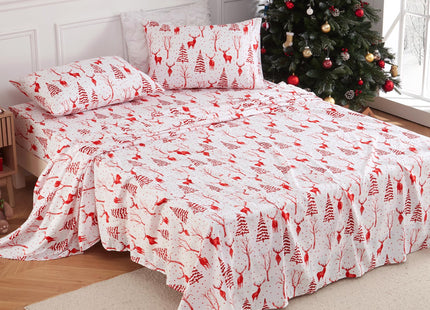 CAROMIO Christmas Sheets Twin, Soft Brushed Microfiber Bed Sheet Set, 16 Inches Deep Pocket Fitted Sheet Winter Holiday Sheets Set 3 Piece (Red Forest, Twin)