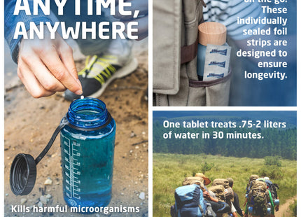 Aquatabs 49mg Water Purification Tablets (50 Pack). Water Filtration System for Hiking, Backpacking, Camping, Emergencies, Survival, and Home-Use. Easy to Use Treatment and Disinfection.
