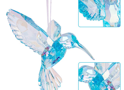 6 Pieces Hummingbird Ornaments Acrylic Hummingbird Figurines Large Crystal Pendants Shiny Iridescent Purple, Blue and Clear Bird Decoration