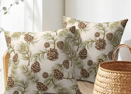 Ancordivo Winter Pine Cone Pillow Covers 18x18 Inch Set of 2 Christmas Theme Pinecone Plant Outdoor Throw Pillows Rustic Xmas Holiday Pillowcases for Couch Sofa Bed Home Decor