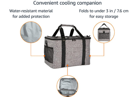 Amazon Basics Insulated Cooler Bag, Soft Leak-Proof Large Travel Cooler for Beach and Picnics, 50 Can Capacity, Water-Resistant, Gray