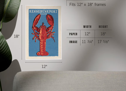 Lantern Press Kennebunkport, Maine, Lobster Woodblock, 12x18 Inch Art Print, Home Decor⁠