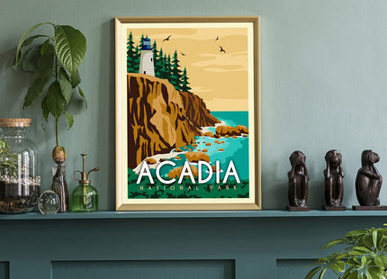 Acadia National Park Travel Poster Print, Maine Acadia National Park, Maine Retro Travel Poster, Retro Travel Poster - 12x18