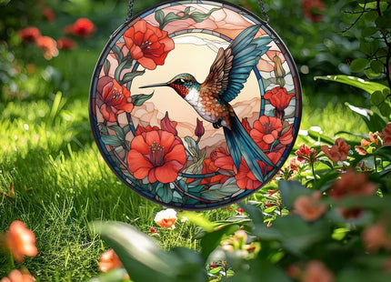 Hummingbird Stained Glass Suncatcher, 8 Inch