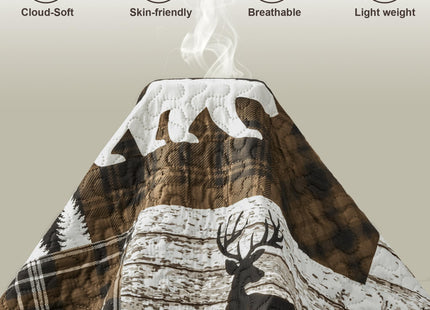 3 Piece Cabin King Size Quilt Sets Farmhouse Rustic Reversible Microfiber Soft Lightweight Bedspread Comforter with 2 Shams Patchwork Country Lodge Bedding Quilts Set for All Season, 106''x96'', Brown