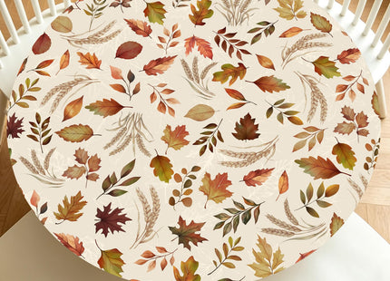 MiaoSi Autumn Leaves Round Fitted Tablecloth with Elastic for 40"-44"