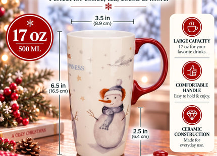 TZSSP 17oz Snowman Ceramic Coffee Mug with Lid, Joywish Gift Box
